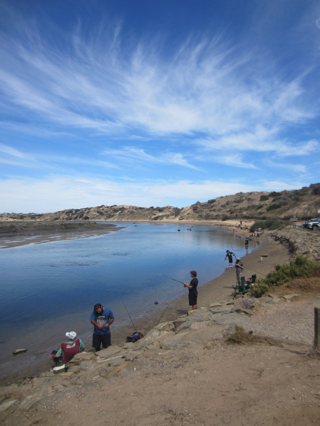 Fishermen at the Onkaparinga River Mouth, Port Noarlunga, SA, March 22, 2015